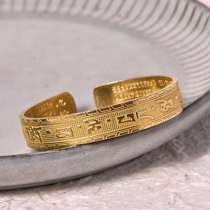 Wear FengShui Six True Words 'om Mani Padme Hum' Heart Sutra Copper Brass Luck Wisdom Bracelet Bangle