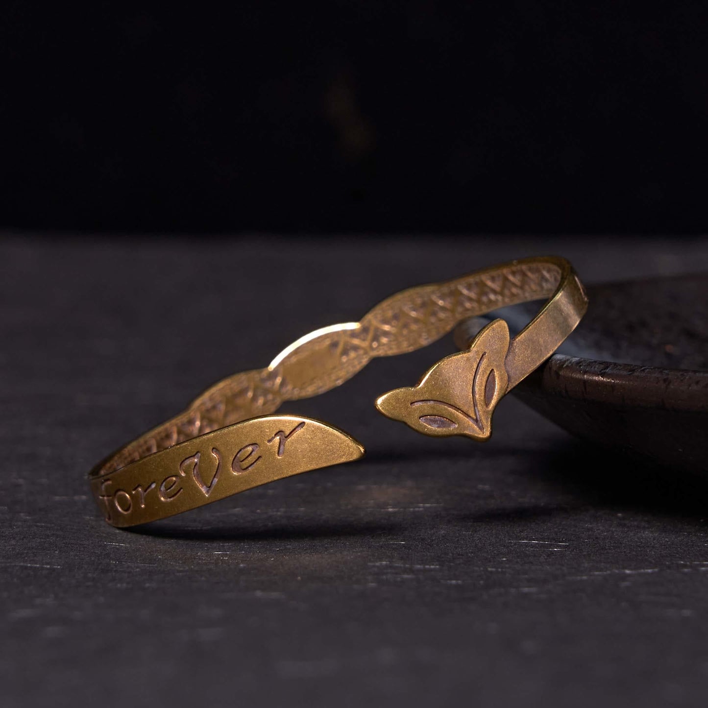 Wear FengShui Fox Head Copper Brass 'Love You Forever' Luck Self Care Bracelet Bangle