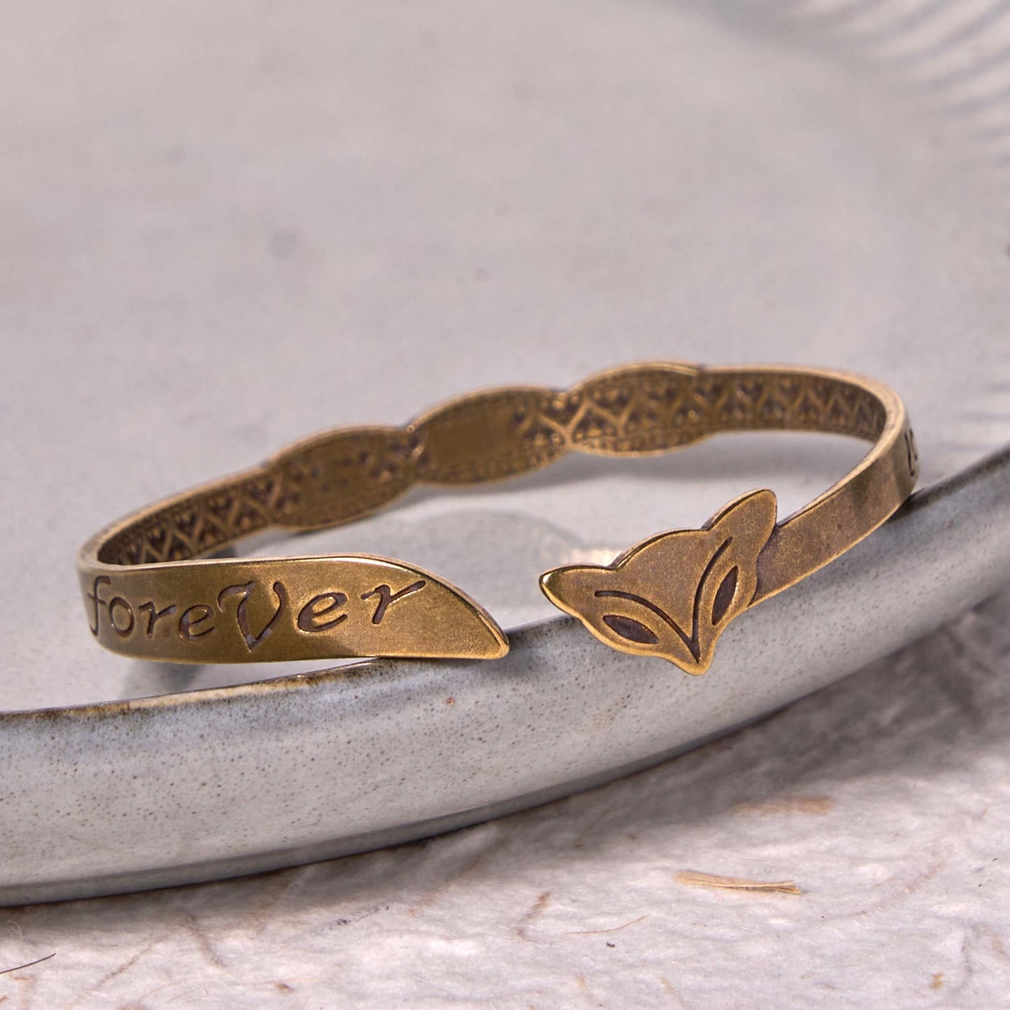 Wear FengShui Fox Head Copper Brass 'Love You Forever' Luck Self Care Bracelet Bangle