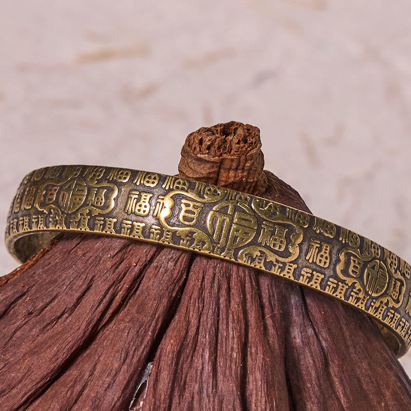 Wear FengShui Hundred Blessings Fu Character Copper Brass Luck Bracelet Bangle