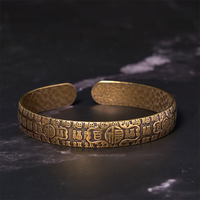 Wear FengShui Hundred Blessings Fu Character Copper Brass Luck Bracelet Bangle