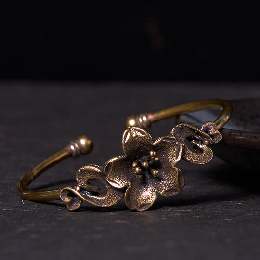 Wear FengShui Flowers Leaves Copper Brass Luck Healing Cuff Bracelet Bangle