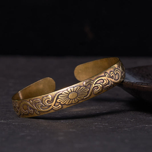 Wear FengShui Daisy Flower Vine Copper Brass Luck Self Care Cuff Bracelet Bangle