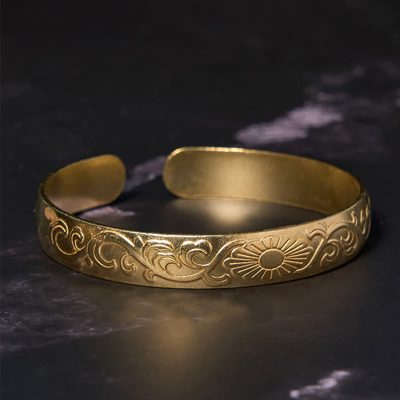Wear FengShui Daisy Flower Vine Copper Brass Luck Self Care Cuff Bracelet Bangle
