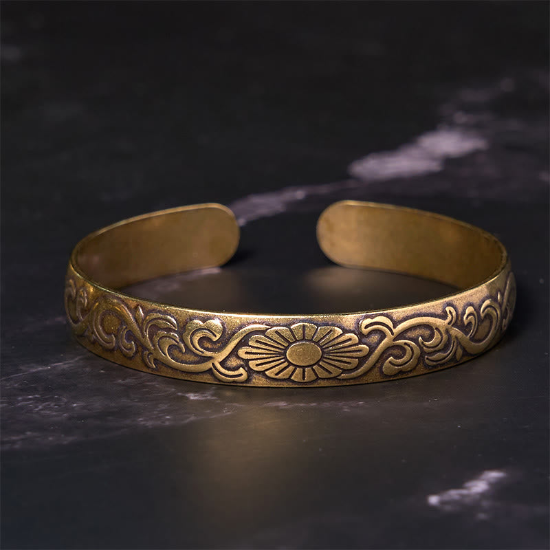 Wear FengShui Daisy Flower Vine Copper Brass Luck Self Care Cuff Bracelet Bangle