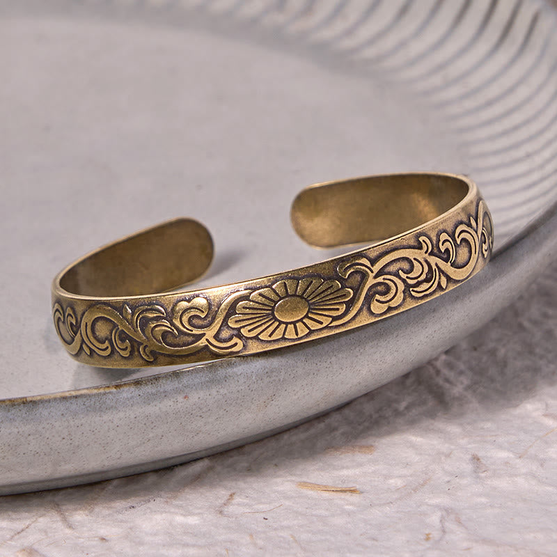 Wear FengShui Daisy Flower Vine Copper Brass Luck Self Care Cuff Bracelet Bangle