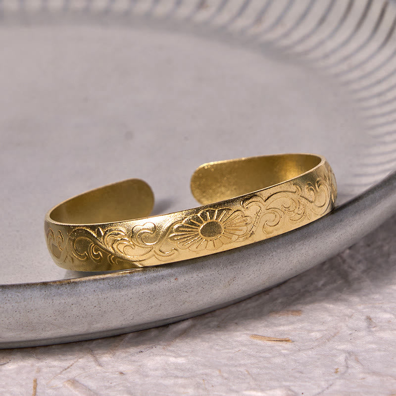 Wear FengShui Daisy Flower Vine Copper Brass Luck Self Care Cuff Bracelet Bangle