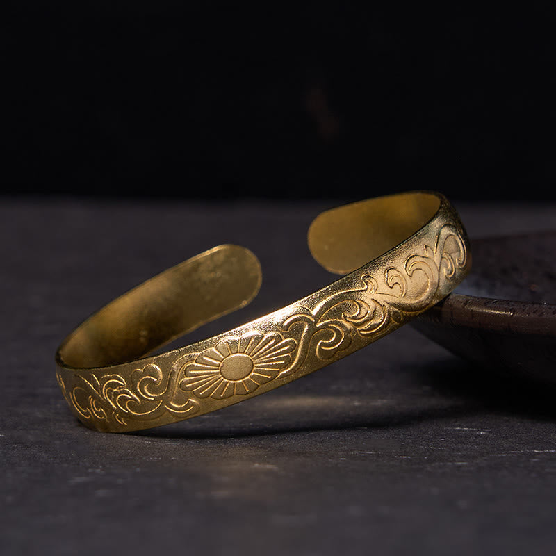 Wear FengShui Daisy Flower Vine Copper Brass Luck Self Care Cuff Bracelet Bangle