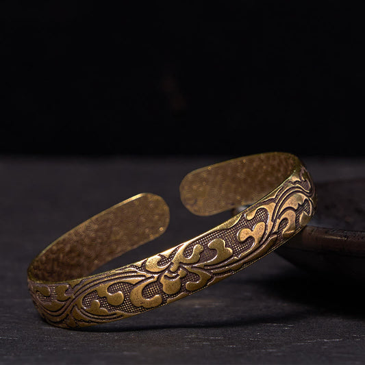 Wear FengShui Flowers Copper Brass Balance Self Care Cuff Bracelet Bangle