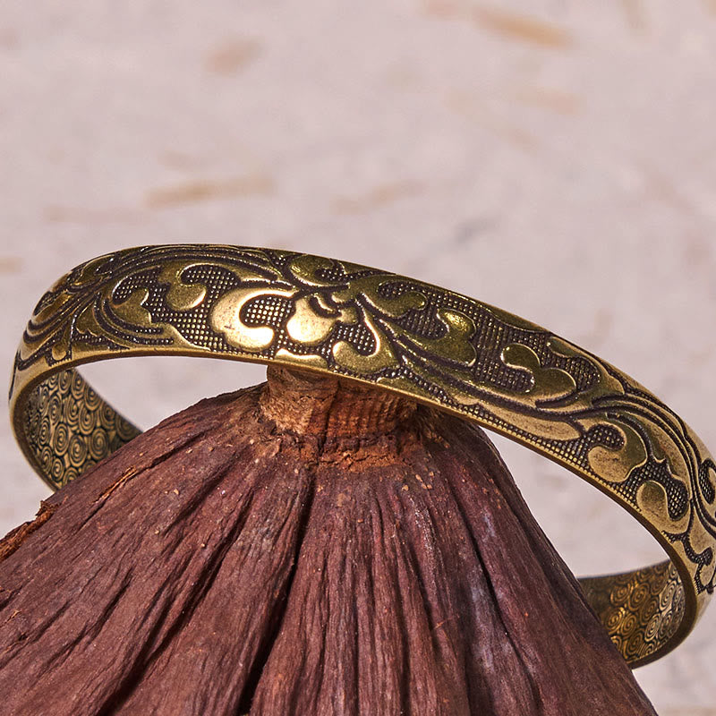 Wear FengShui Flowers Copper Brass Balance Self Care Cuff Bracelet Bangle