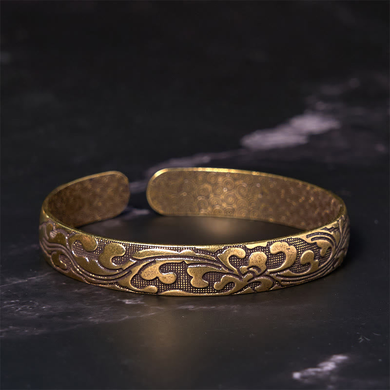 Wear FengShui Flowers Copper Brass Balance Self Care Cuff Bracelet Bangle