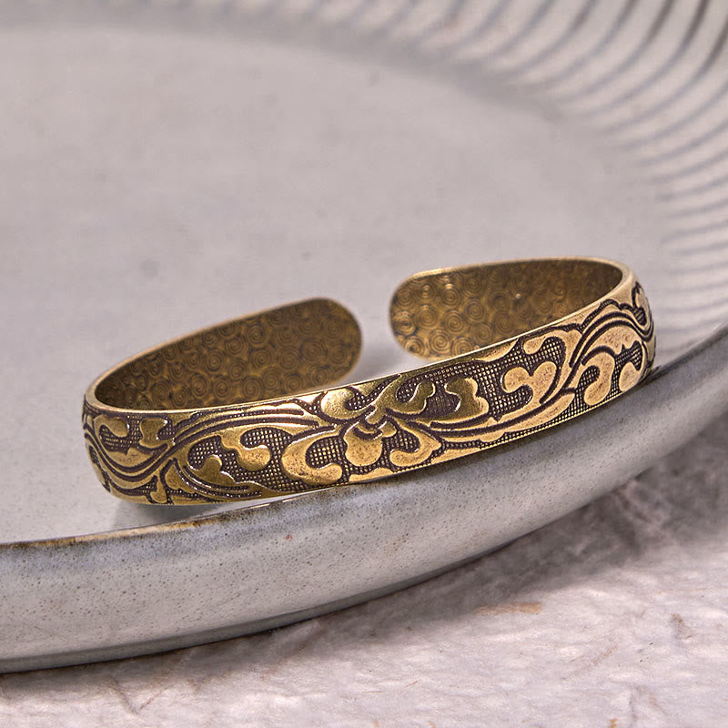 Wear FengShui Flowers Copper Brass Balance Self Care Cuff Bracelet Bangle