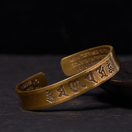 Wear FengShui Six True Words 'om Mani Padme Hum' Heart Sutra Copper Brass Inner Peace Cuff Bracelet Bangle