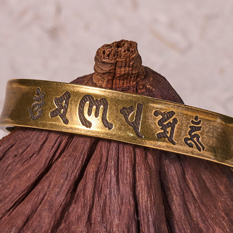 Wear FengShui Six True Words 'om Mani Padme Hum' Heart Sutra Copper Brass Inner Peace Cuff Bracelet Bangle