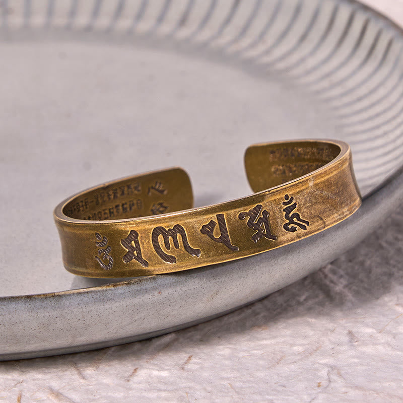 Wear FengShui Six True Words 'om Mani Padme Hum' Heart Sutra Copper Brass Inner Peace Cuff Bracelet Bangle