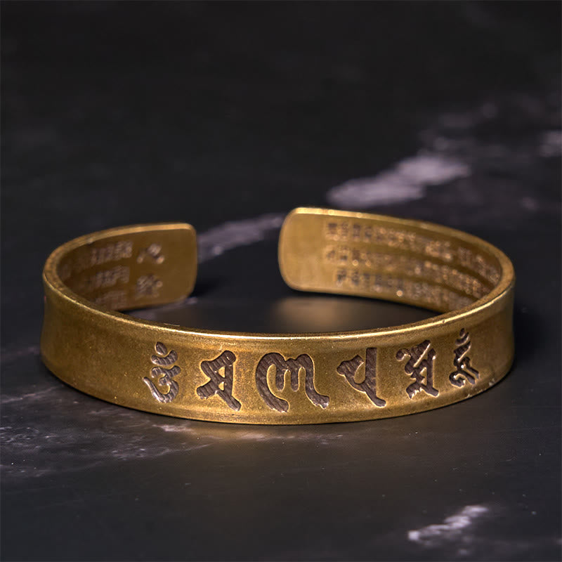 Wear FengShui Six True Words 'om Mani Padme Hum' Heart Sutra Copper Brass Inner Peace Cuff Bracelet Bangle