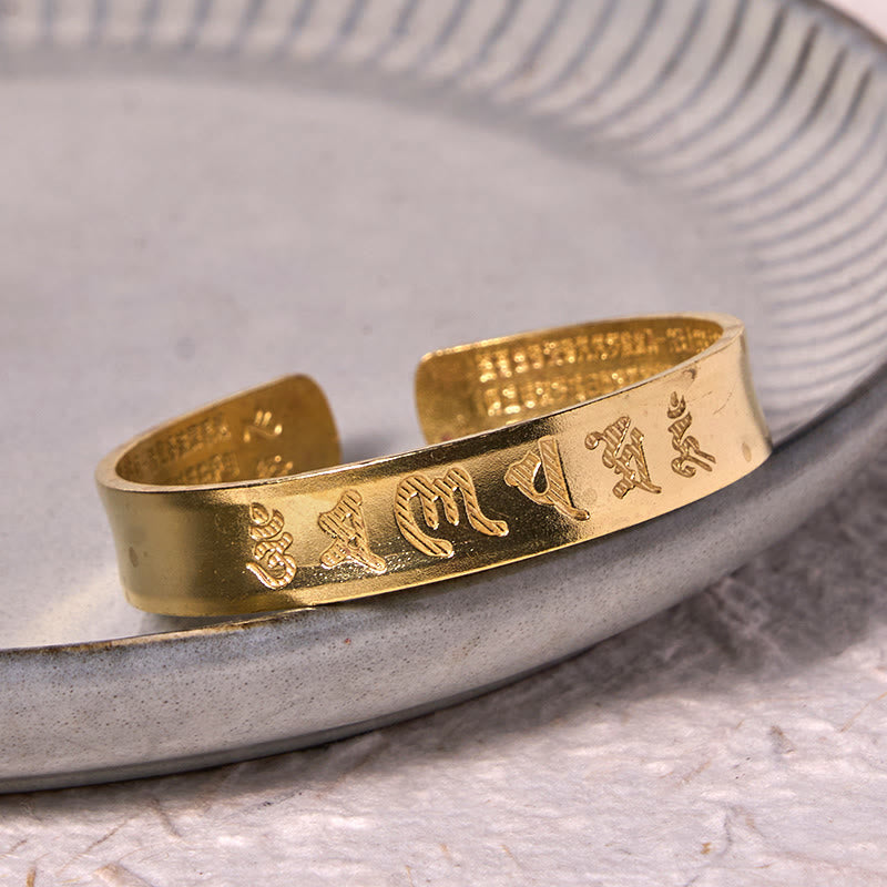 Wear FengShui Six True Words 'om Mani Padme Hum' Heart Sutra Copper Brass Inner Peace Cuff Bracelet Bangle