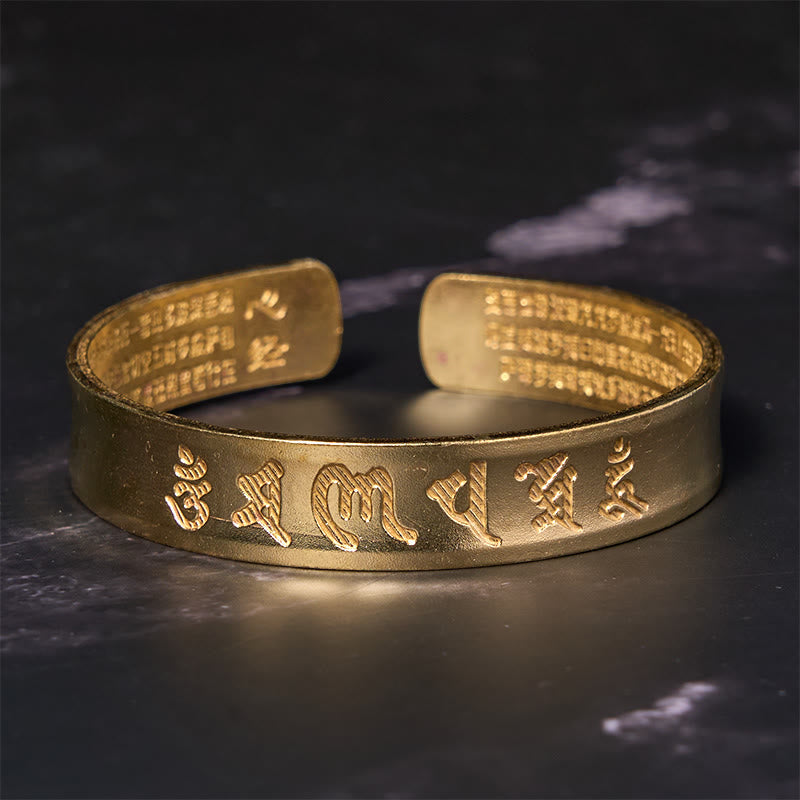 Wear FengShui Six True Words 'om Mani Padme Hum' Heart Sutra Copper Brass Inner Peace Cuff Bracelet Bangle