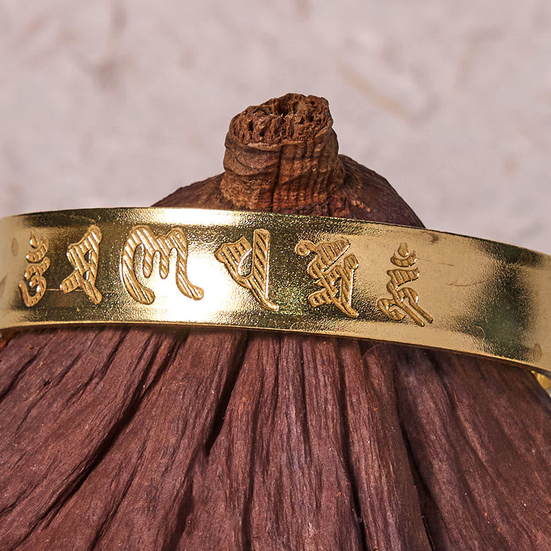 Wear FengShui Six True Words 'om Mani Padme Hum' Heart Sutra Copper Brass Inner Peace Cuff Bracelet Bangle