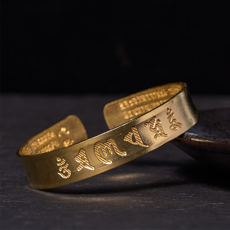 Wear FengShui Six True Words 'om Mani Padme Hum' Heart Sutra Copper Brass Inner Peace Cuff Bracelet Bangle