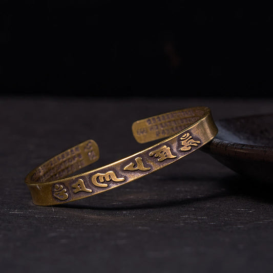 Wear FengShui Six True Words 'om Mani Padme Hum' Heart Sutra Copper Brass Wisdom Peace Cuff Bracelet Bangle