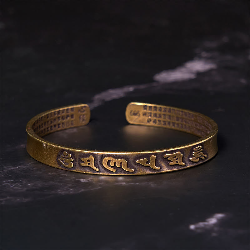 Wear FengShui Six True Words 'om Mani Padme Hum' Heart Sutra Copper Brass Wisdom Peace Cuff Bracelet Bangle