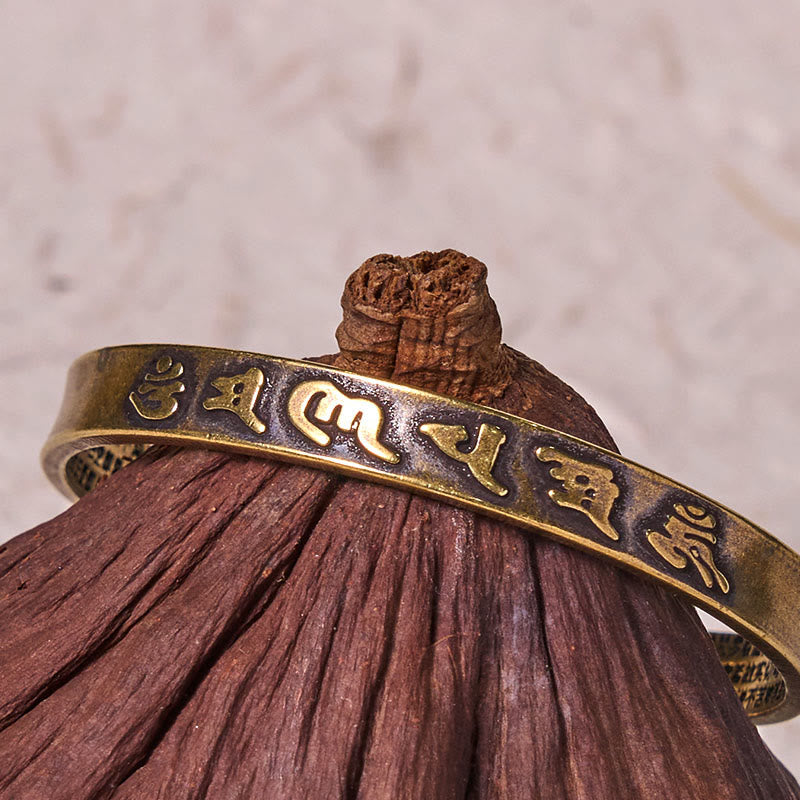 Wear FengShui Six True Words 'om Mani Padme Hum' Heart Sutra Copper Brass Wisdom Peace Cuff Bracelet Bangle