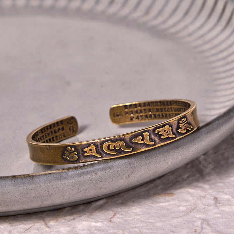 Wear FengShui Six True Words 'om Mani Padme Hum' Heart Sutra Copper Brass Wisdom Peace Cuff Bracelet Bangle