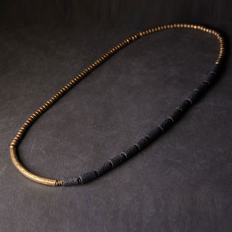 Wear FengShui Vintage Lava Rock Copper Brass Multi-turn Wrap Calm Bracelet