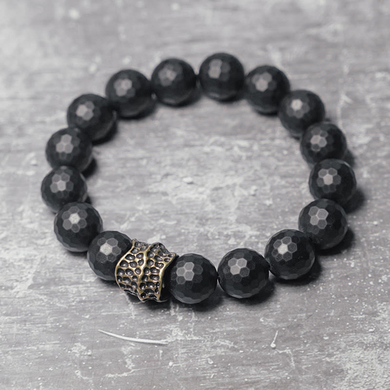 Wear FengShui Matte Frosting Black Onyx Copper Brass Protection Bracelet