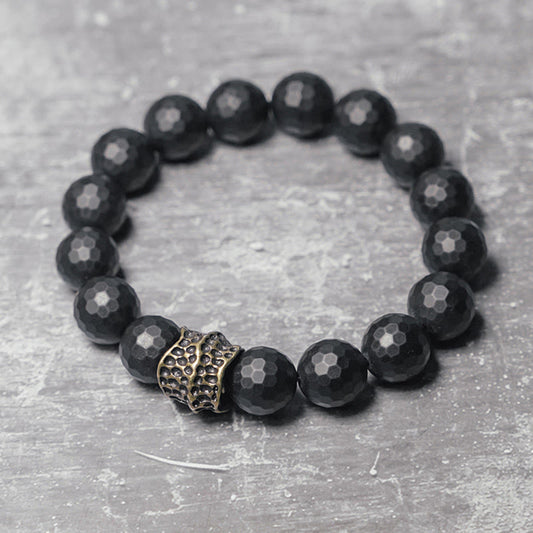 Wear FengShui Matte Frosting Black Onyx Copper Brass Protection Bracelet