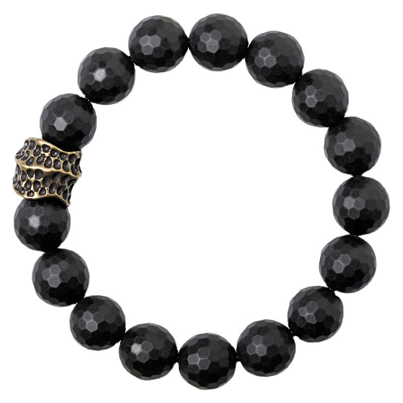 Wear FengShui Matte Frosting Black Onyx Copper Brass Protection Bracelet