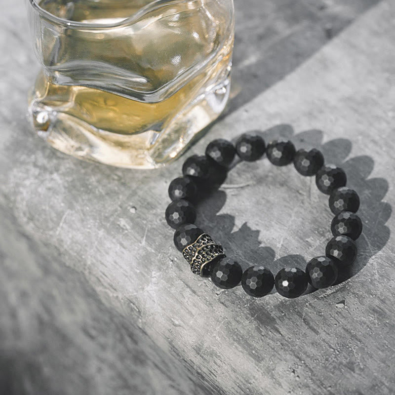 Wear FengShui Matte Frosting Black Onyx Copper Brass Protection Bracelet