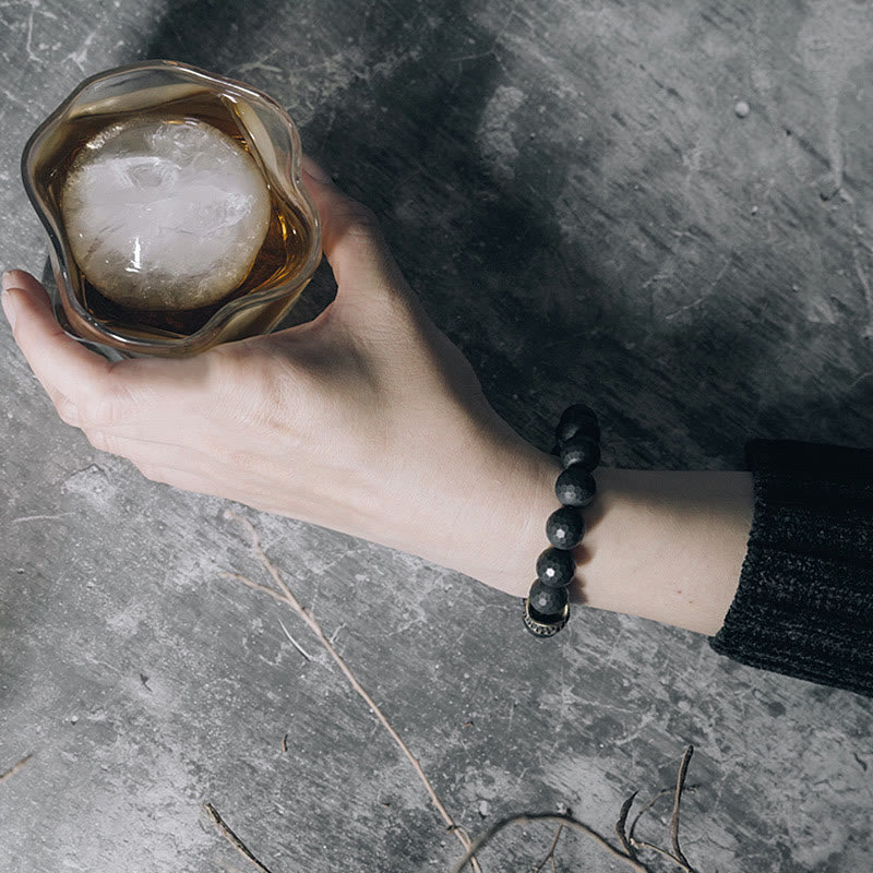 Wear FengShui Matte Frosting Black Onyx Copper Brass Protection Bracelet