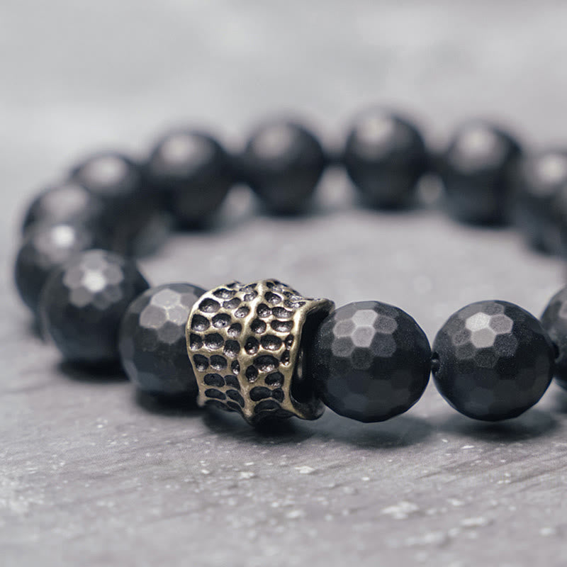 Wear FengShui Matte Frosting Black Onyx Copper Brass Protection Bracelet