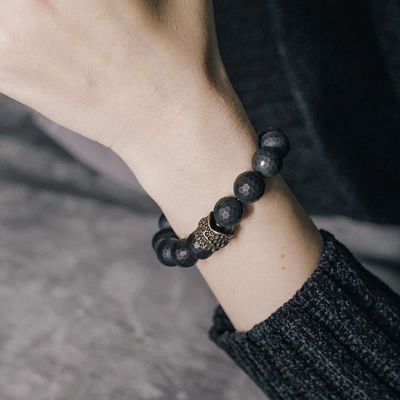 Wear FengShui Matte Frosting Black Onyx Copper Brass Protection Bracelet