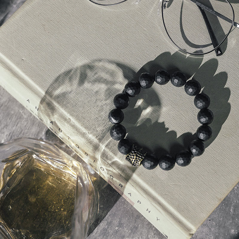 Wear FengShui Matte Frosting Black Onyx Copper Brass Protection Bracelet