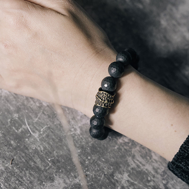 Wear FengShui Matte Frosting Black Onyx Copper Brass Protection Bracelet