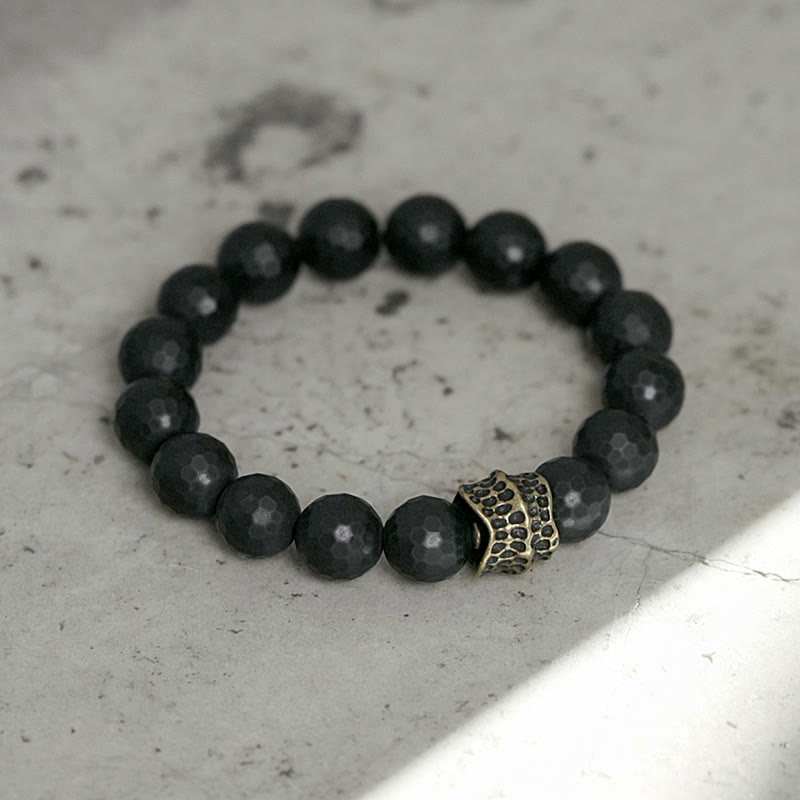 Wear FengShui Matte Frosting Black Onyx Copper Brass Protection Bracelet