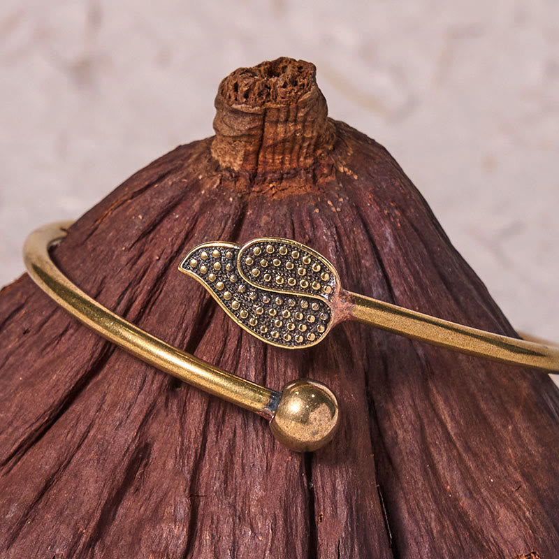 Wear FengShui Leaf Bead Copper Brass Luck Wealth cuff Bracelet Bangle