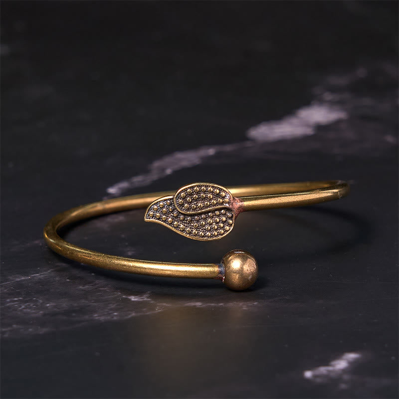 Wear FengShui Leaf Bead Copper Brass Luck Wealth cuff Bracelet Bangle