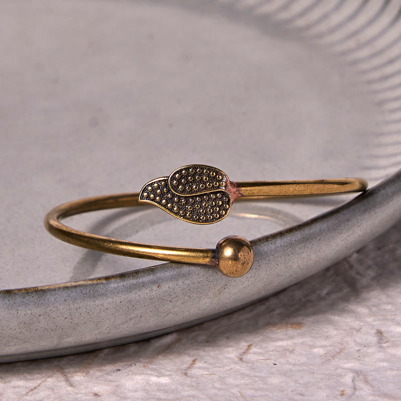 Wear FengShui Leaf Bead Copper Brass Luck Wealth cuff Bracelet Bangle
