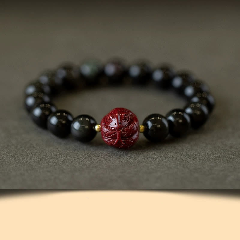Wear FengShui Chinese Zodiac Natural Black Obsidian Cinnabar Purification Bracelet