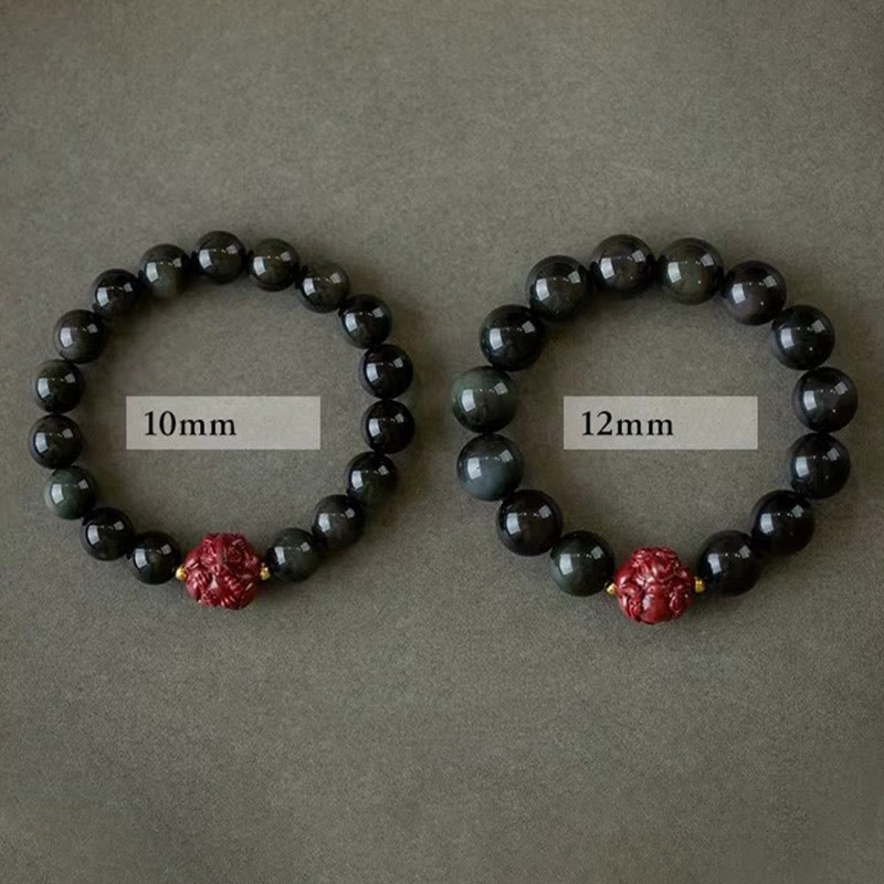 Wear FengShui Chinese Zodiac Natural Black Obsidian Cinnabar Purification Bracelet