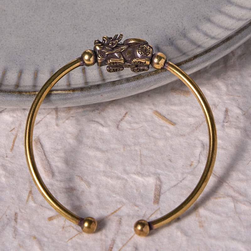 Wear FengShui Pi Xiu Carrying Compass Fu Character Copper Brass Luck Wealth Bracelet Bangle