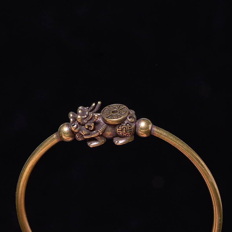 Wear FengShui Pi Xiu Carrying Compass Fu Character Copper Brass Luck Wealth Bracelet Bangle