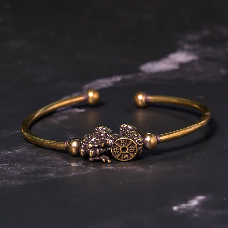 Wear FengShui Pi Xiu Carrying Compass Fu Character Copper Brass Luck Wealth Bracelet Bangle
