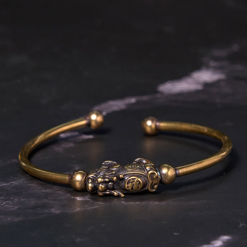 Wear FengShui Pi Xiu Carrying Compass Fu Character Copper Brass Luck Wealth Bracelet Bangle