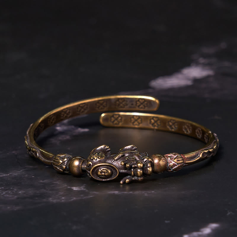 Wear FengShui Pi Xiu Carrying Coin Ingot Copper Brass Luck Wealth Bracelet Bangle