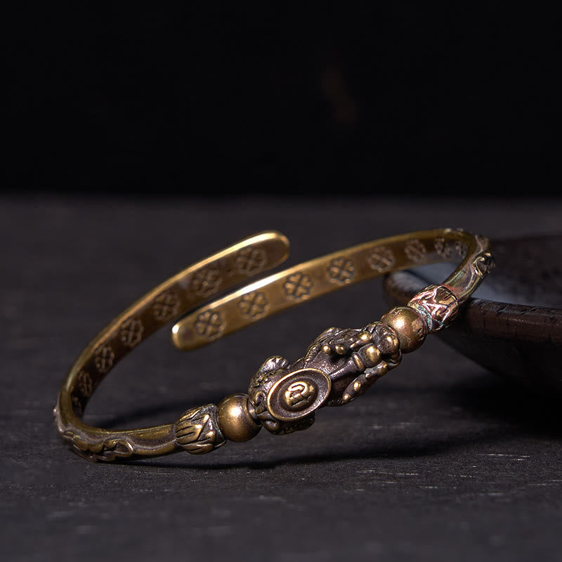Wear FengShui Pi Xiu Carrying Coin Ingot Copper Brass Luck Wealth Bracelet Bangle